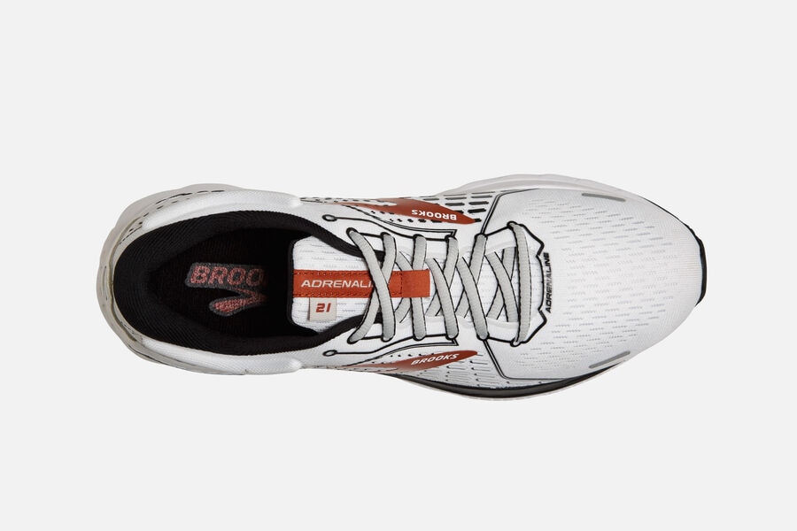 Brooks Running Shoes Mens White/Black/Orange - Adrenaline GTS 21 Road - 9543-JIHCB